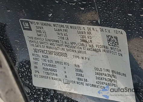 2015 Cadillac Srx Performance Collection from USA, damaged, VIN 3GYFNCE38FS583803